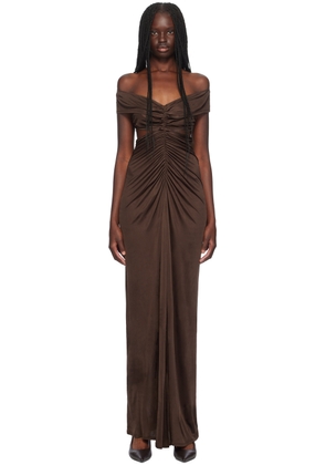 Atlein Brown Ruched Maxi Dress