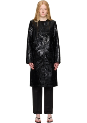 TOTEME Black Croco-Embossed Leather Coat