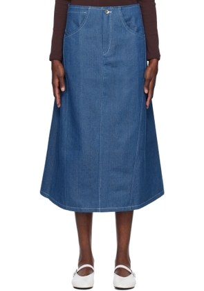 Story mfg. Blue Twisty Denim Midi Skirt