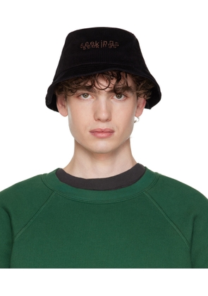 SEEKINGS Black Double Logo Bucket Hat
