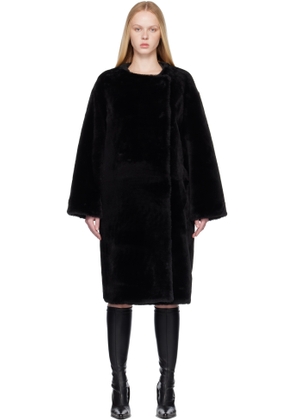 TOTEME Black Collarless Shearling Coat