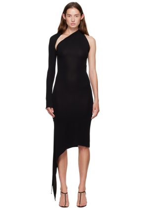 Courrèges Black One Shoulder Crepe Jersey Midi Dress