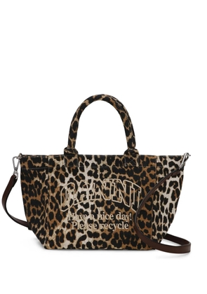 GANNI Small leopard-print tote bag - Brown