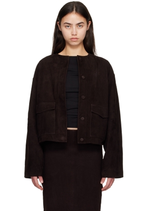 St. Agni Brown Suede Utility Cocoon Bomber Jacket