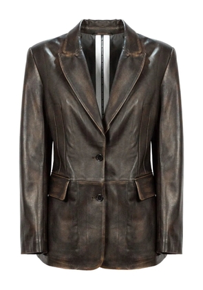 Sword button flap-pocket leather jacket - Brown