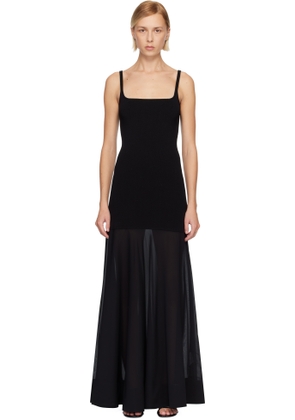 St. Agni Black Sheer Silk Circle Hem Maxi Dress