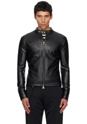 Courrèges Black Zipped Biker Faux-Leather Jacket