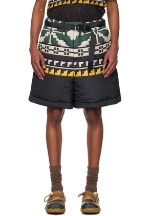 sacai Black & Green Knit Pattern Quilted Shorts