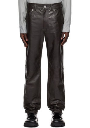 AMI Paris Brown Straight Fit Leather Pants