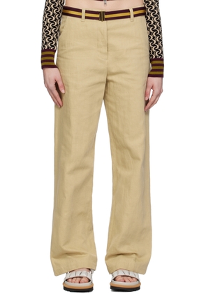 Dries Van Noten Beige Belted Trousers