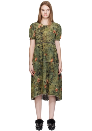 R13 Green Shredded Relaxed Reversible Midi Dress