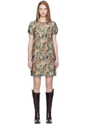 R13 Green Raglan Sleeve Baby Doll Midi Dress