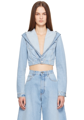 ALAÏA Blue Hooded Cropped Denim Jacket