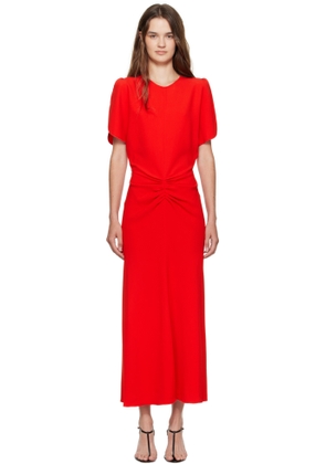 Victoria Beckham Red Gathered Waist Midi Dress
