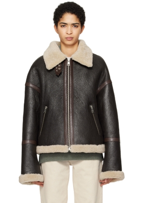 AMI Paris Brown Zipped Shearling Jacket