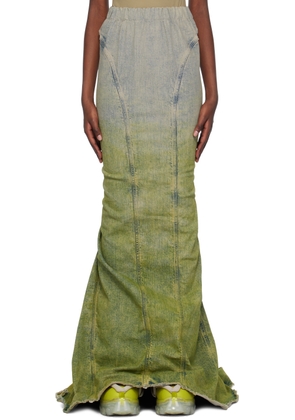 Rick Owens Moncler + Rick Owens Taupe & Green Al Denim Maxi Skirt