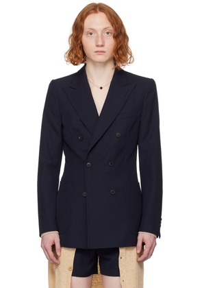 Dries Van Noten Navy Peaked Blazer