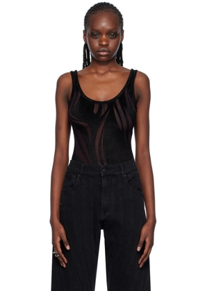 Mugler Black Flocked Bodysuit