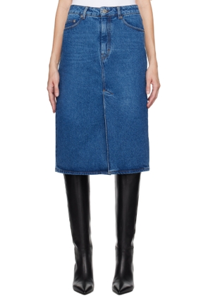 AMI Paris Blue Pencil Denim Midi Skirt