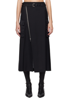 sacai Black Suiting & Nylon Twill Midi Skirt