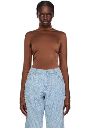 Mugler Brown Mock Neck Bodysuit