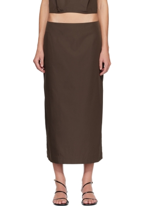 St. Agni Brown Paper Taffeta Column Midi Skirt