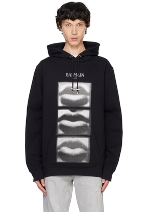 Balmain Black Vintage 'Balmain Lips' Print Hoodie