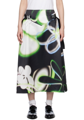 MINJUKIM Black V-Cut Buckle Midi Skirt