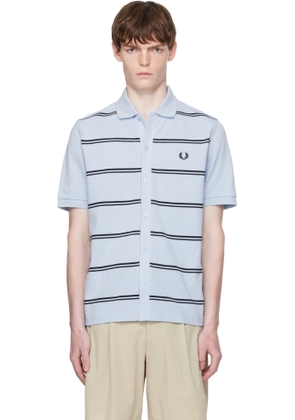 Fred Perry Blue Striped Button Through Polo Shirt