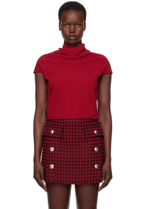 Versace Red Cady Draped-Neck Top