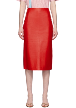 The Row Red Bartellette Leather Midi Skirt