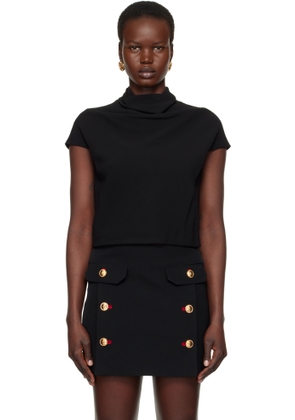 Versace Black Cady Draped-Neck Top