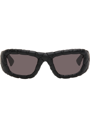 Bottega Veneta Black Intrecciato Rectangular Sunglasses