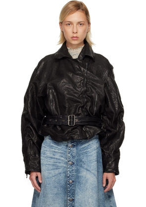Diesel Black L-Oys Leather Bomber Jacket