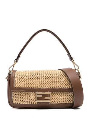 FENDI Baguette macramé-detail shoulder bag - Neutrals