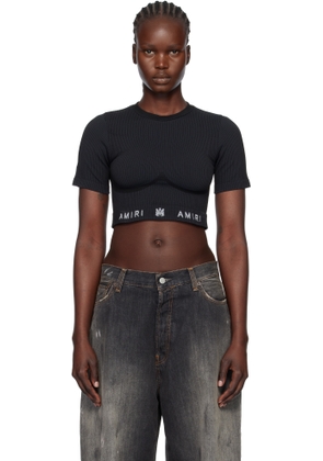 AMIRI Black MA Ribbed Seamless Short Sleeve Sport Top