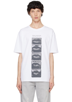 Balmain White Vintage 'Balmain Lips' Print T-shirt