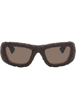 Bottega Veneta Brown Intrecciato Rectangular Sunglasses