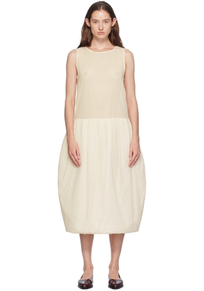 AMOMENTO Off-White Sheer Padded Balloon Midi Dress