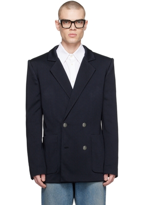 Balmain Navy Casual Mini Monogram Blazer