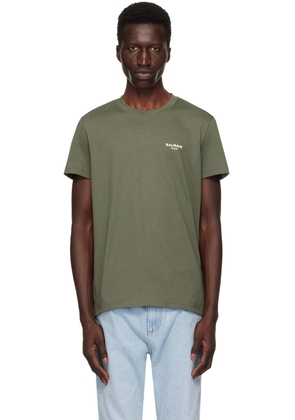 Balmain Khaki 'Balmain Paris' Flocked T-Shirt