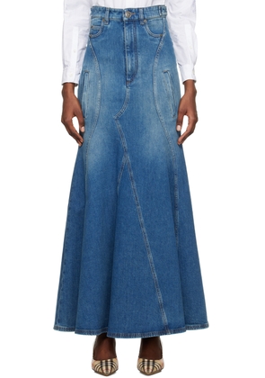 Burberry Blue Paneled Denim Maxi Skirt