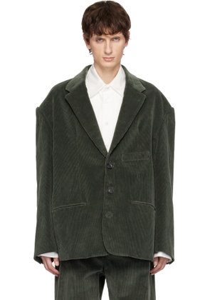 SOSHIOTSUKI Green Round Big Shoulder Corduroy Blazer