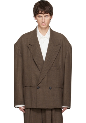 SOSHIOTSUKI Brown Round Big Shoulder Wool Serge Blazer