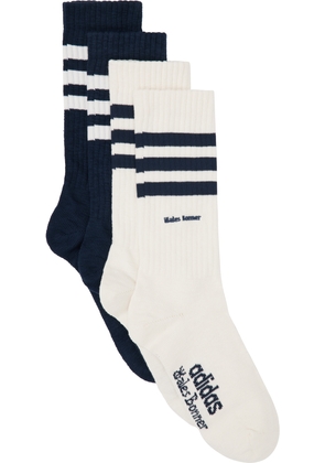 Wales Bonner Two-Pack Off-White & Navy adidas Originals Edition 3-Stripes Socks