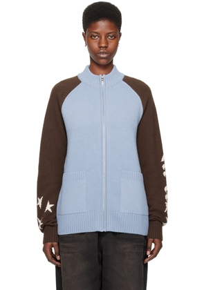 We11done Blue & Brown Zip Jacket