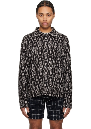 Anna Sui Black Sleeping Beauty Embroidered Faux-Suede Jacket