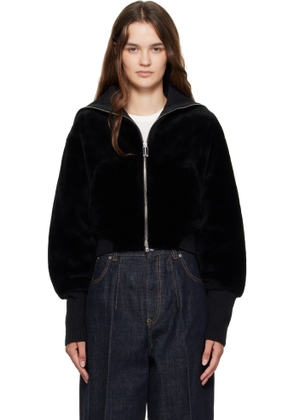 Victoria Beckham Black Zip Shearling Bomber Jacket