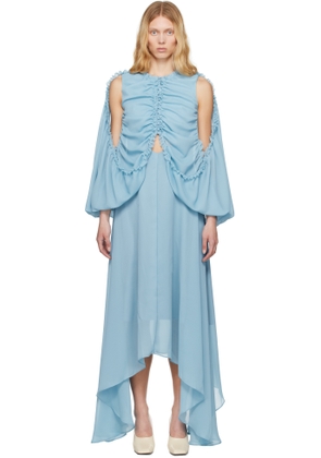 Rokh Blue Shirred Poncho Vest Midi Dress