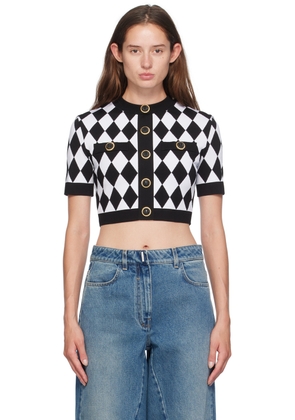 Balmain Black & White Diamond Jacquard Cardigan